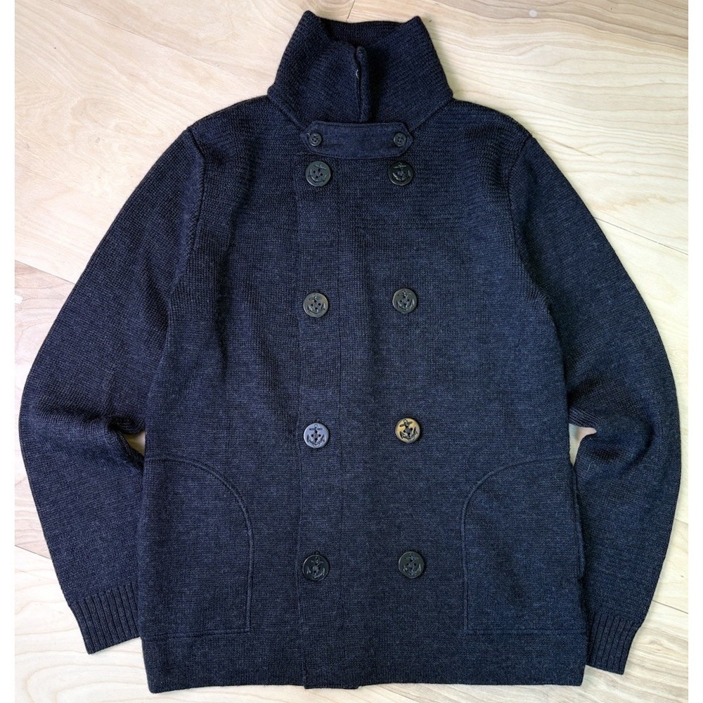Vince Sweater Mens Gray Wool Knit Double Breasted Cardigan Naval Military Size M